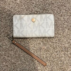 Michael Kors White and Brown Clutch with Signature Monogram